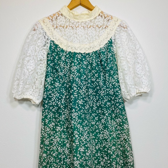Vintage Princess Kaiulani Hawaii Maxi Green/White Lace Floral Dress Size 14 - Picture 2 of 10